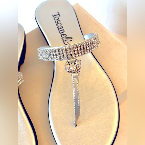 TOSCANELLA Made in Italy Thong Palms Sandal Silver rhinestones New in box!!! - Picture 9 of 9